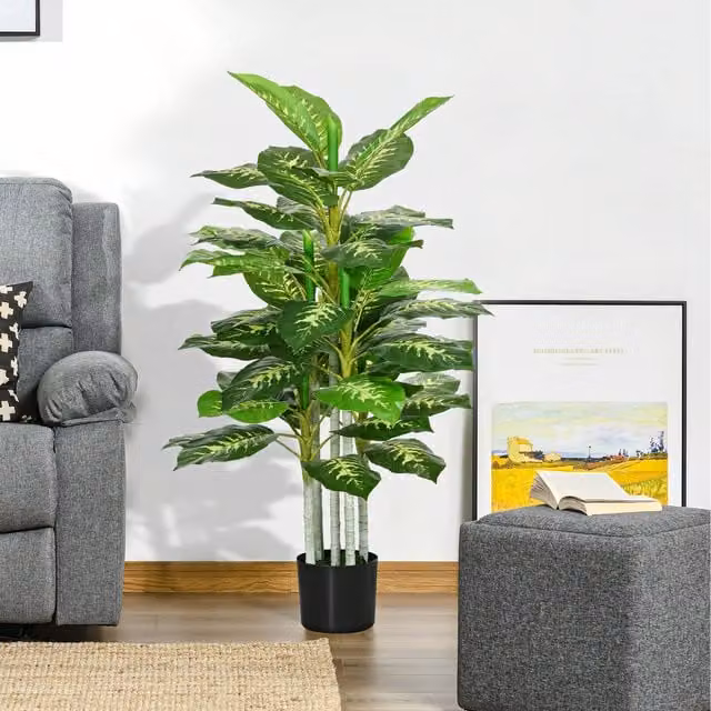 HOMCOM Artificial Evergreen Potted Green Plant with Concrete Base, Height: 120 cm
