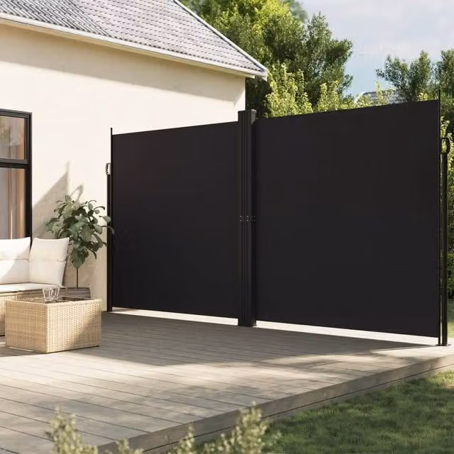 Berkfield Home Retractable Side Awning in Black, Manual Pull Polyester, W: 1000 cm, H: 220 cm – 1
