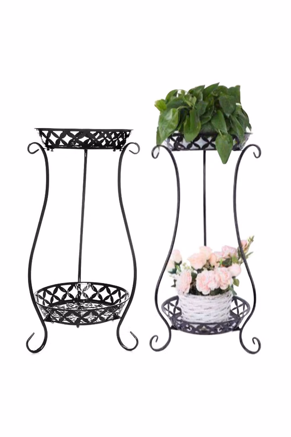 ExtraStar 2-Tier Vintage Metal Plant Stand in Matt Black – 2