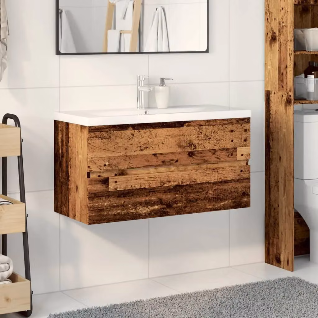 Berkfield Home Rustic Sink Cabinet with Built-in Basin in Brown Old Wood – 3