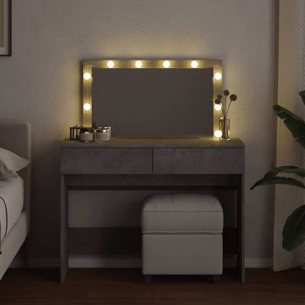 Berkfield Home Modern Dressing Table with Hollywood LED in Concrete Grey, W/D/H: 100 x 40 x 120 cm – 3