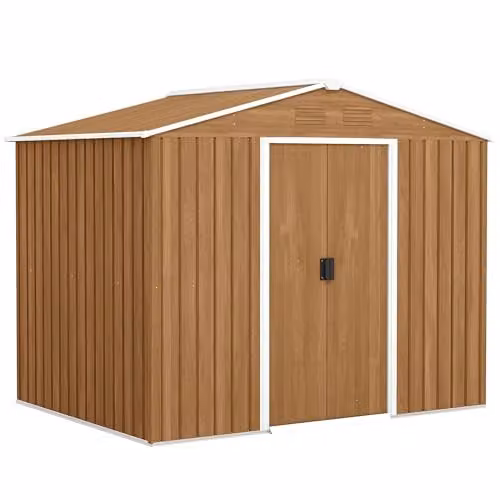 Outsunny Brown Wood Effect Metal Garden Storage Shed with Double Doors and Side Vent – 1