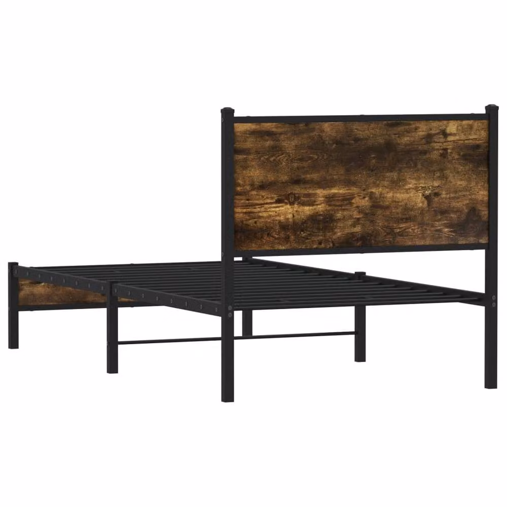 Berkfield Home Single Metal Bed Frame in Smoked Oak and Brown, 90 x 190 cm – 5