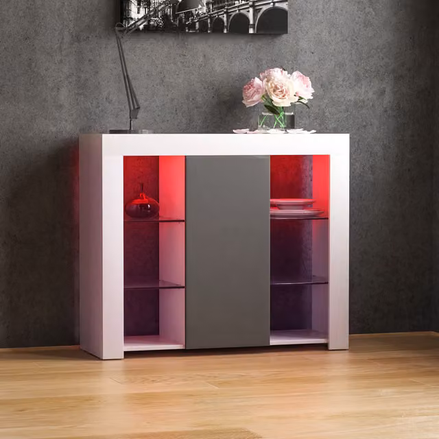 Vida Designs Azura 1 Door LED Sideboard in White and Grey, Width: 98 cm