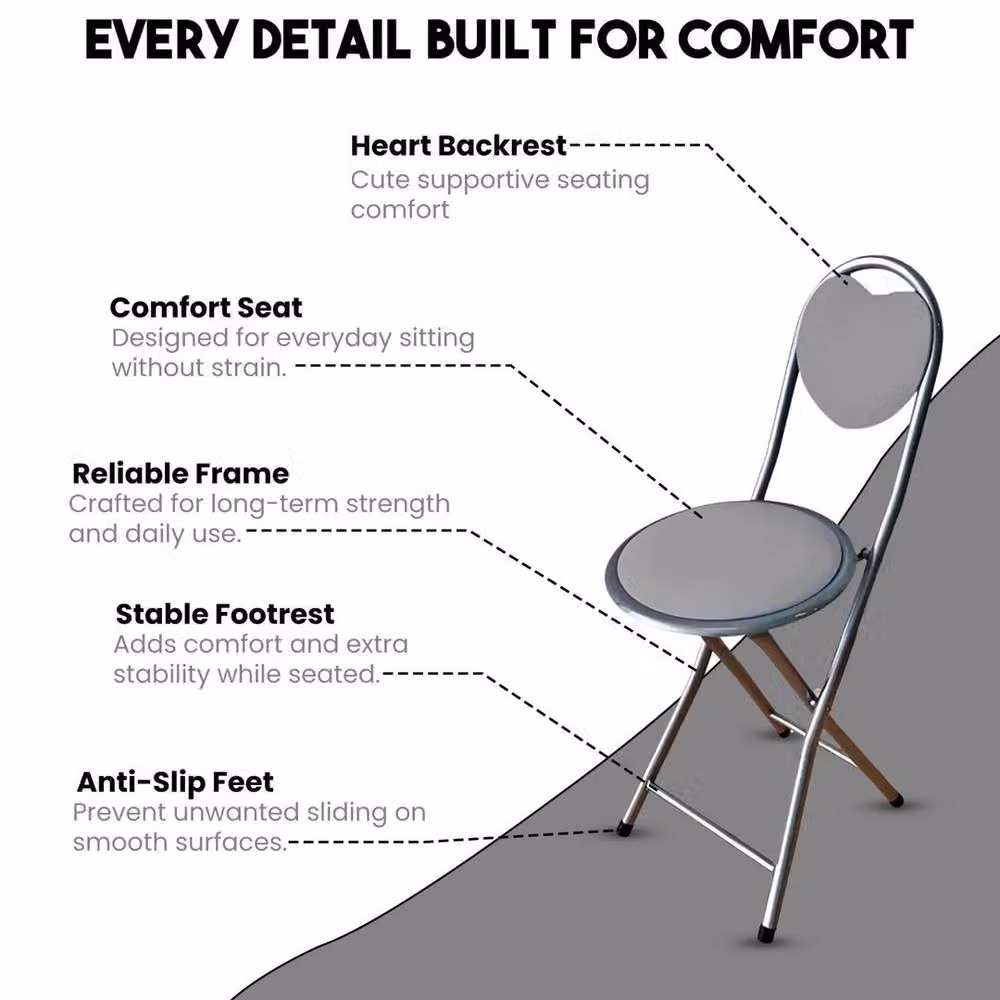 FORGEVIO Grey Heart Soft Padded Bar Stool with Upholstered Fabric Seat and Metal Frame – 2