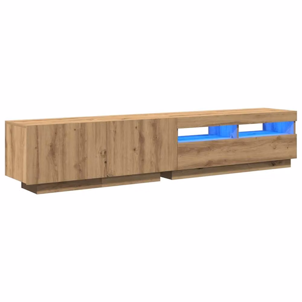 Berkfield Home Artisan Oak TV Cabinet with LED Lights in Brown, W/D/H: 200 x 35 x 40 cm – 2