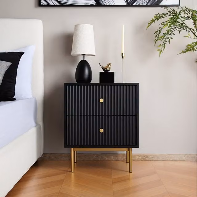 Home Garden Direct Modern Black Geometric Bedside Table
