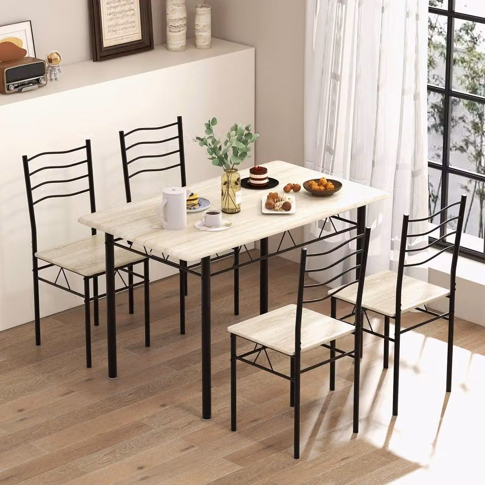 Costway 5 Piece Industrial Dining Table and 4 Chairs Set in Brown – 2