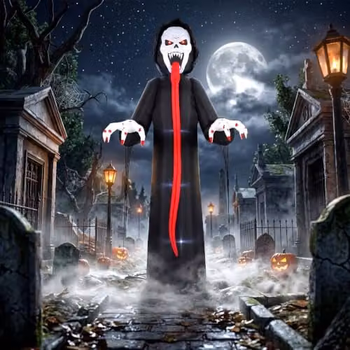 Outsunny 10 FT Inflatable Halloween Skeleton with Built-in LED Lights in Black and White – 8
