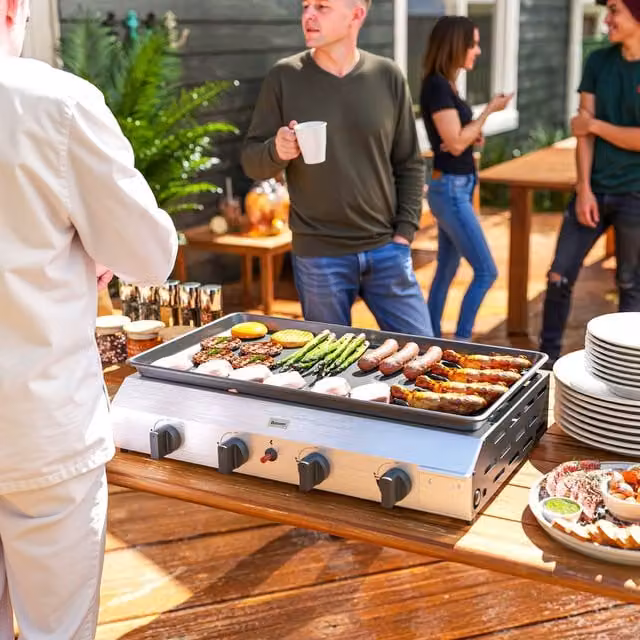 Outsunny Silver Tabletop Gas BBQ Grill with Non-Stick Griddle, 77 cm