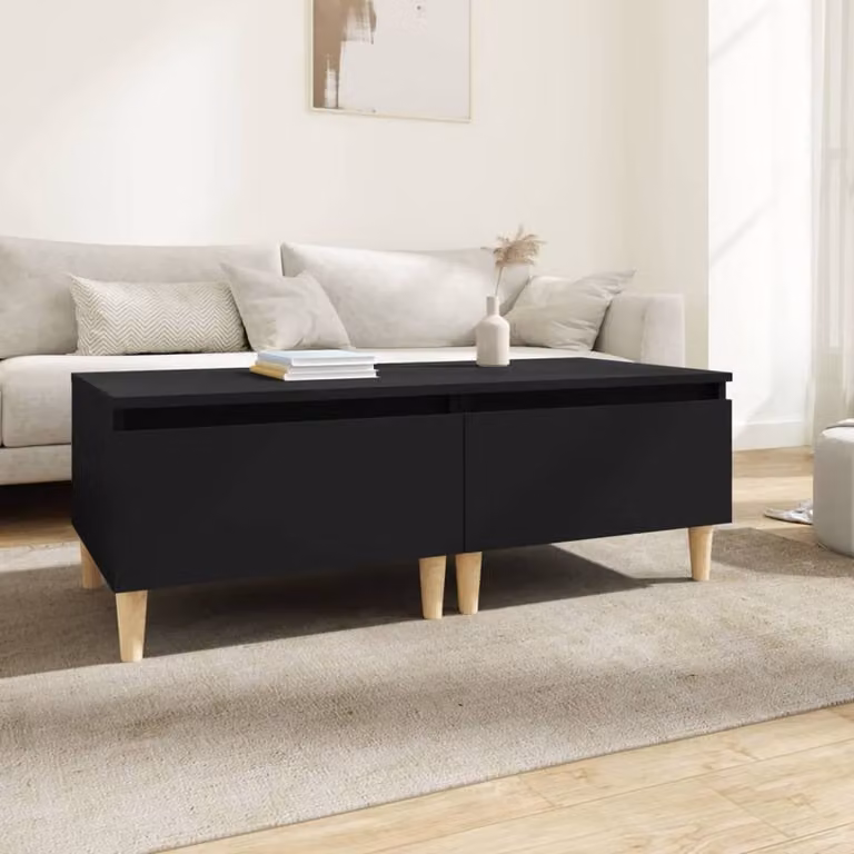 Berkfield Home Set of 2 Black Engineered Wood Side Tables W/D/H: 50 x 46 x 35 cm