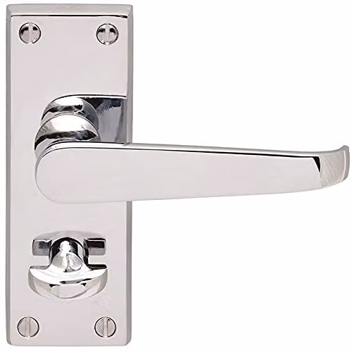 Loops Straight Victorian Handle on Rectangular Bathroom Backplate in Polished Chrome