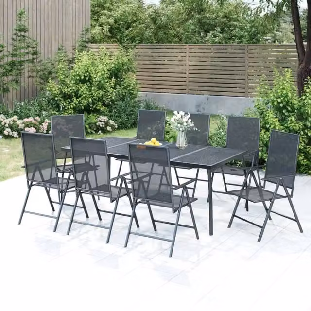 Berkfield Home 9 Piece Modern Garden Dining Set in Anthracite and Black Metal