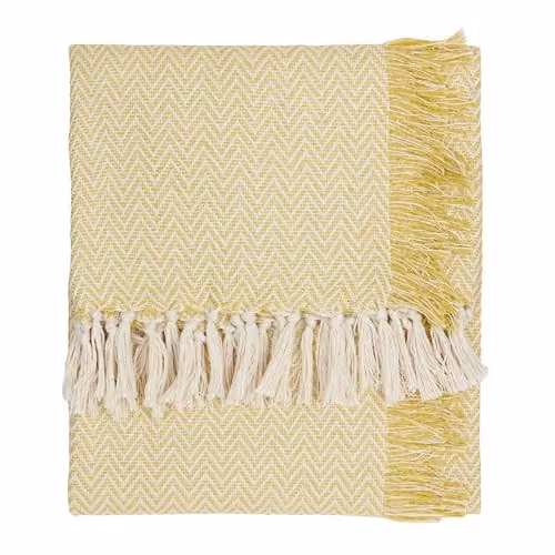 Riva Home Wylder Wisley Herringbone Woven Throw in Yellow, W/D/H: 130 x 180 cm