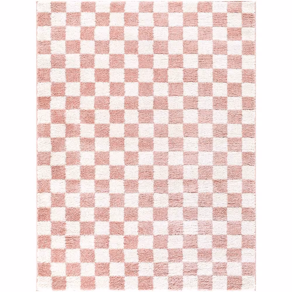 Livabliss Fossay Checkered Shag Washable Rug in Pink, W: 160 cm, D: 215 cm – 2