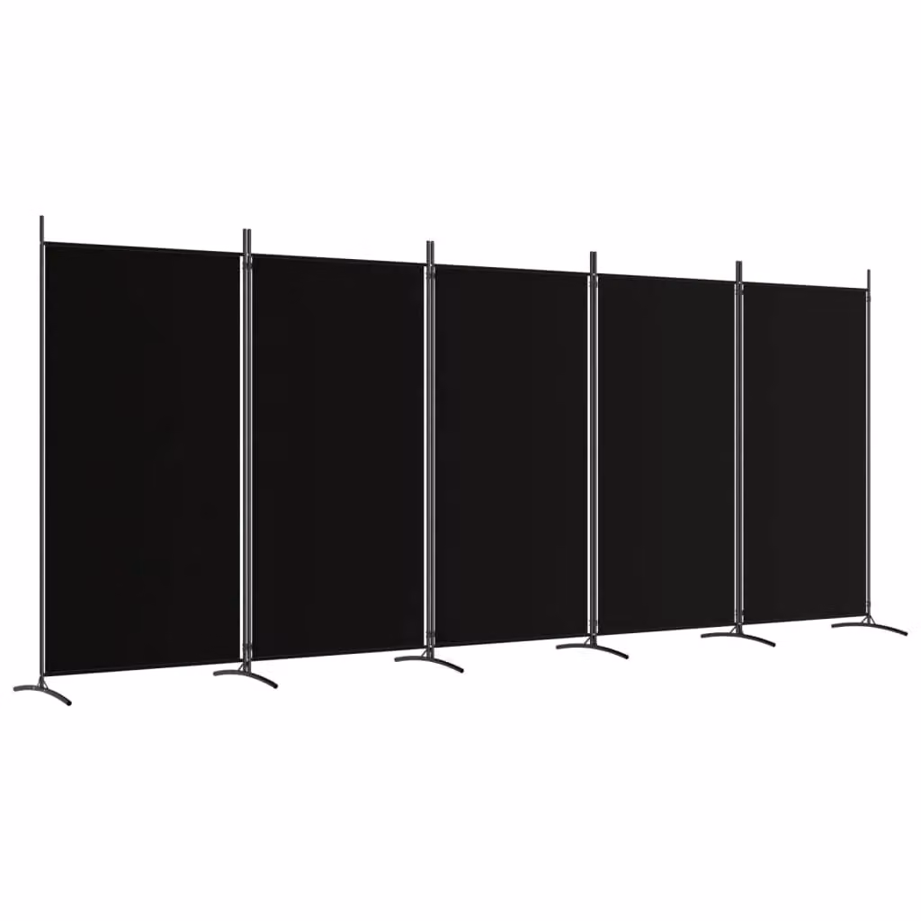 Berkfield Home 5-Panel Fabric Room Divider in Black, W: 433 cm, H: 180 cm