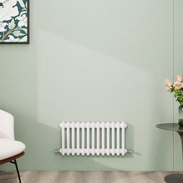 AicaBathroom Horizontal Traditional Cast Iron Style 2 Column Steel Radiator in White, W/D/H: 60.5 x 30.0 x 60.5 cm