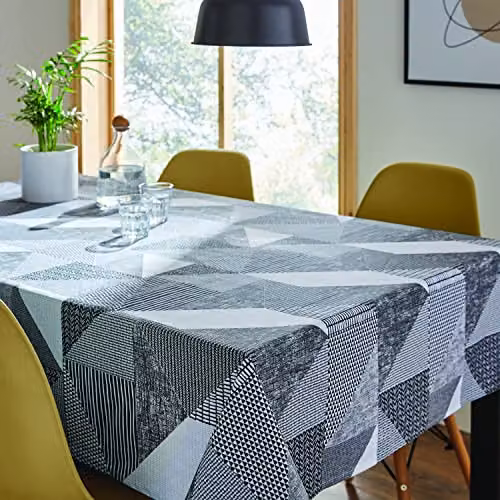 Catherine Lansfield Larsson Geo Wipe Clean Rectangular Tablecloth in Grey, W/D/H: 137 x 229 cm