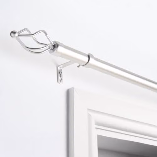OHS Extendable Silver Metal Curtain Pole with Twist Finials and Brackets, 28mm Diameter, Adjustable from 120 to 220cm