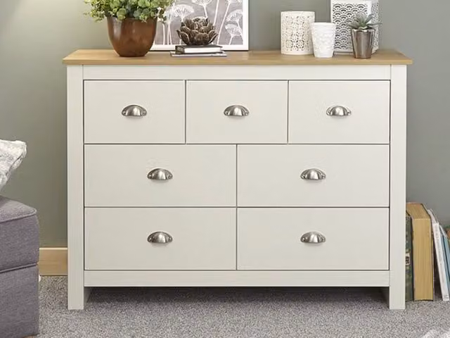 GFW Lancaster 7 Drawer Merchant Chest of Drawers in Cream and Oak – 2