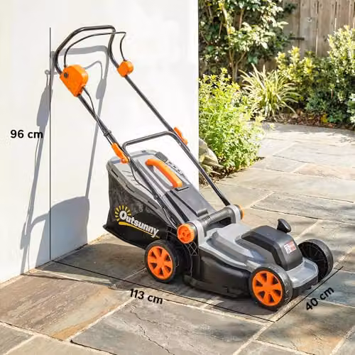 Outsunny 18V Cordless Lawnmower in Grey with 2 x 4Ah Rechargeable Batteries and 34cm Cutting Width – 6