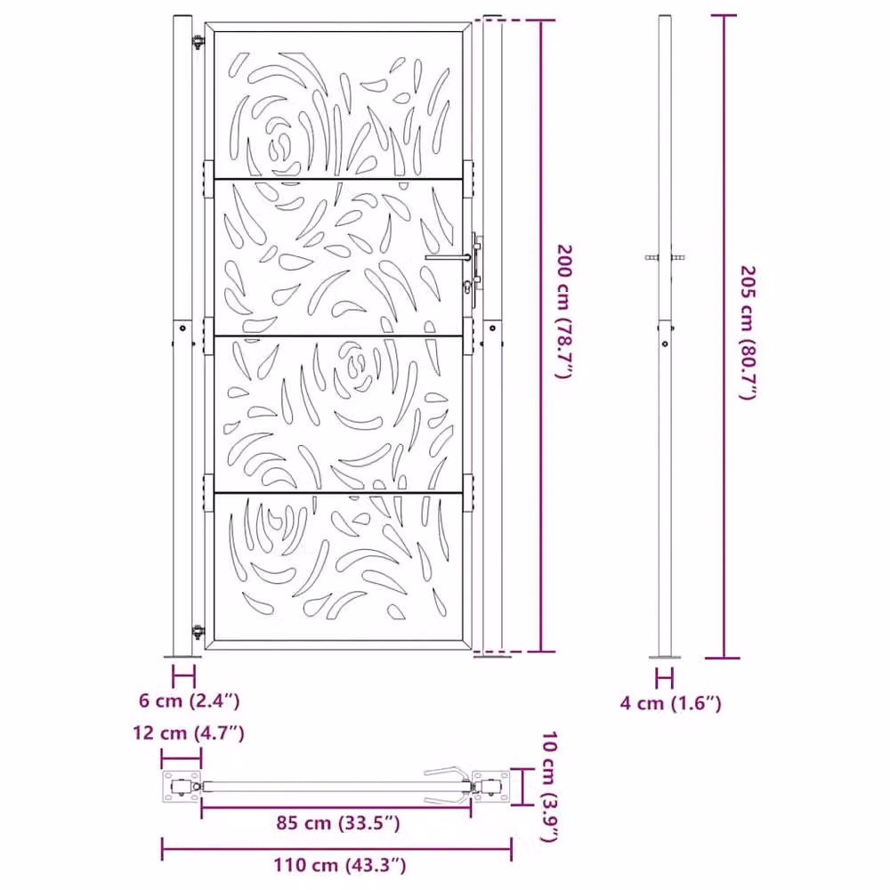 Berkfield Home Black Steel Garden Gate with Flame Design, W: 105 cm, H: 205 cm – 6