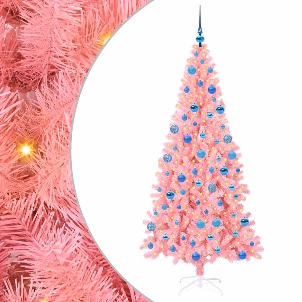 Berkfield Home Pink PVC Christmas Tree with 300 LEDs and Stand, Height: 180 cm – 2