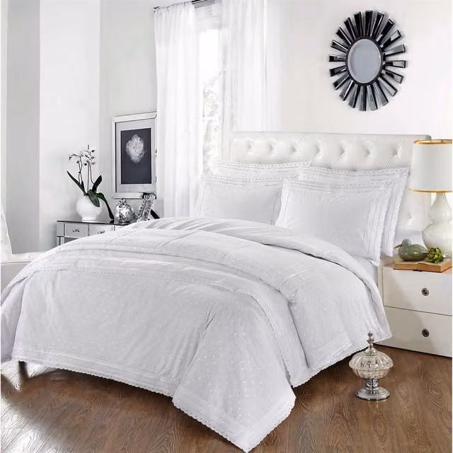 Highgrove White Dotted Cotton Percale Duvet Cover Set, W: 200 cm x H: 200 cm