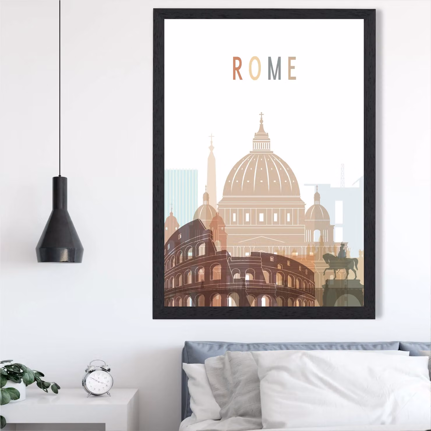 ARTZE Rome Colourful City Skyline Framed Print, Multicolour, A4, Beige and Black Frame – 2