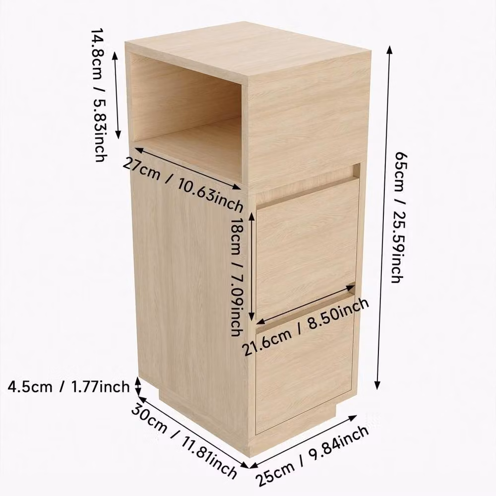 EONLION Modern 2-Drawer Chest of Drawers and Bedside Cabinet in Beige, W: 100 cm, H: 65 cm, D: 40 cm – 2