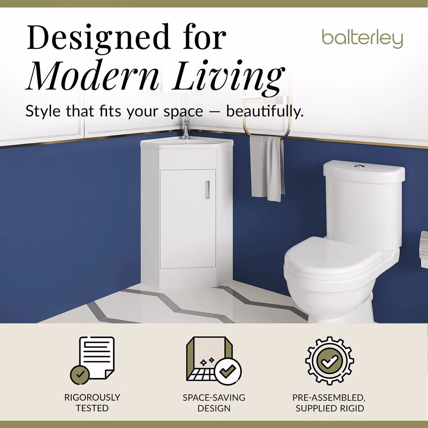 Balterley White Glossy Corner Bathroom Vanity Unit and Toilet Set – 2