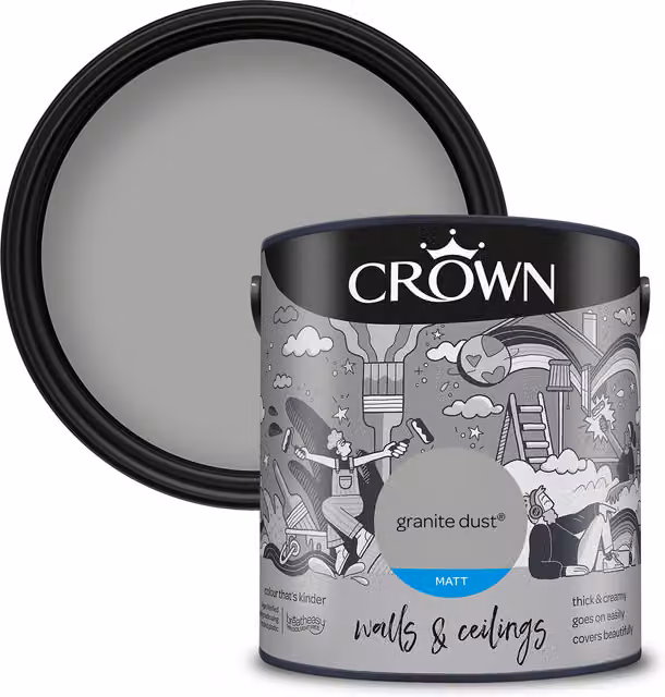Crown Matt Emulsion Wall and Ceiling Paint in Granite Dust Grey