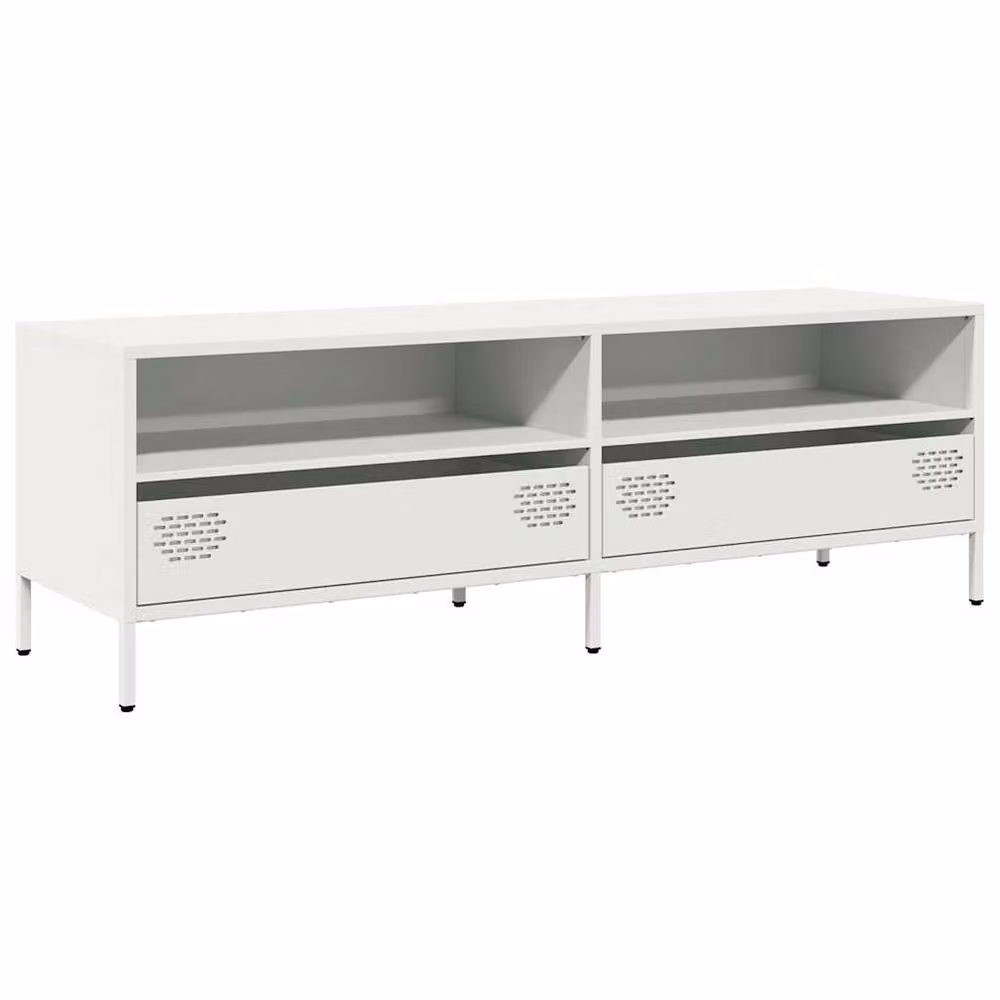 Berkfield Home White Industrial TV Cabinet in Matt Cold-rolled Steel W: 135 cm, D: 39 cm, H: 43.5 cm – 3