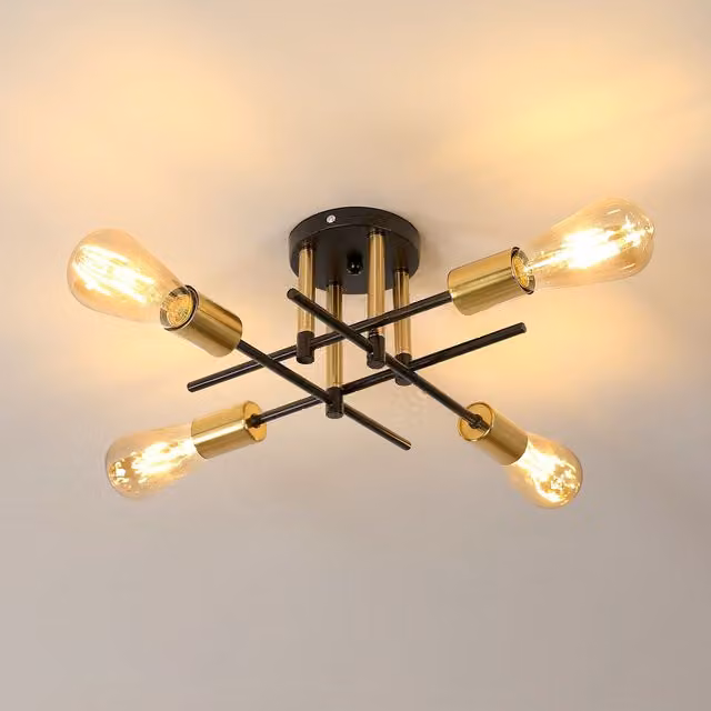 COMELY Industrial 4-Light LED Ceiling Light in Gold/Brass with E27 Base