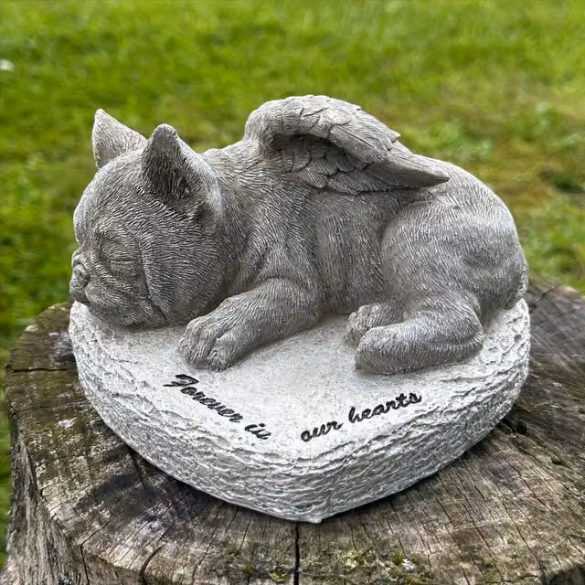 Animal Crackers French Bulldog Forever In Our Hearts Stone Effect Memorial Gift in Grey, H 14.0 cm x W 14.0 cm x D 9.0 cm – 1