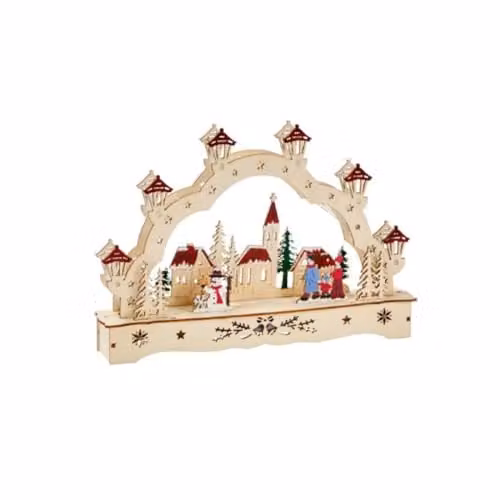 Samuel ALEXANDER Battery Operated Wooden Christmas Festive Village with LEDs in Brown and Multicolour, Height: 28 cm – 2
