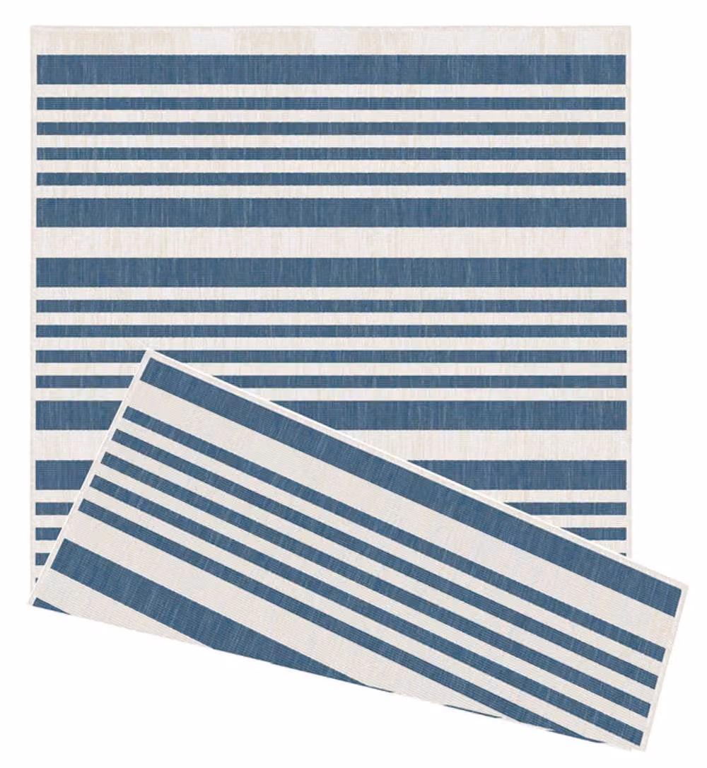 THE RUGS Reversible Modern Striped Duo Weave Outdoor Rug in Blue, W: 160 cm, D: 230 cm – 2