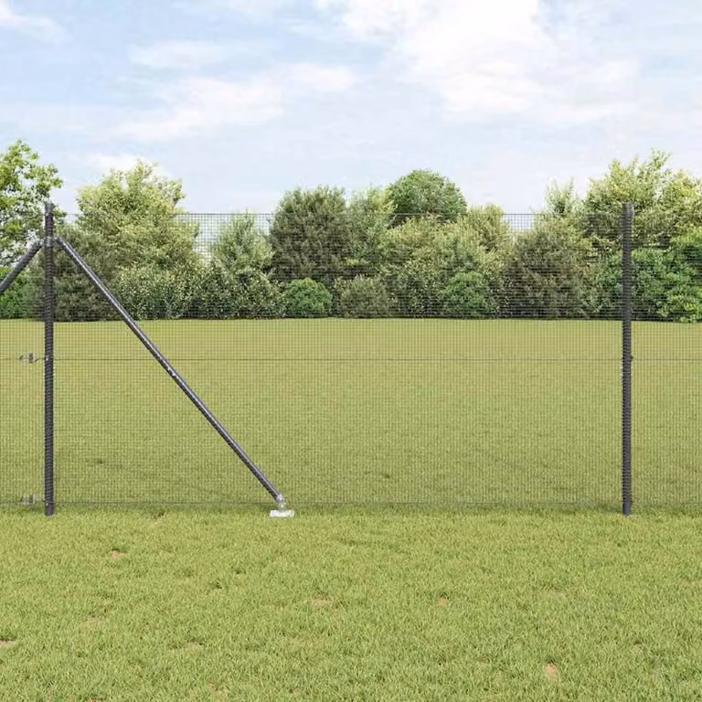Berkfield Home Grey Galvanised Steel Welded Wire Fence with 13 In-Ground Spike Posts, W: 120 cm, L: 50 m