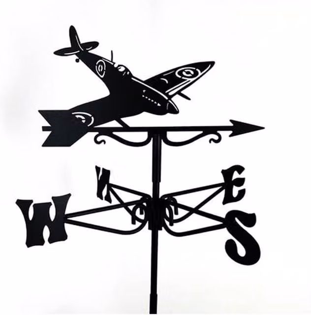 Buttercup Farm Mini Spitfire Weathervane in Black Steel, W: 38 cm, D: 38 cm, H: 52 cm