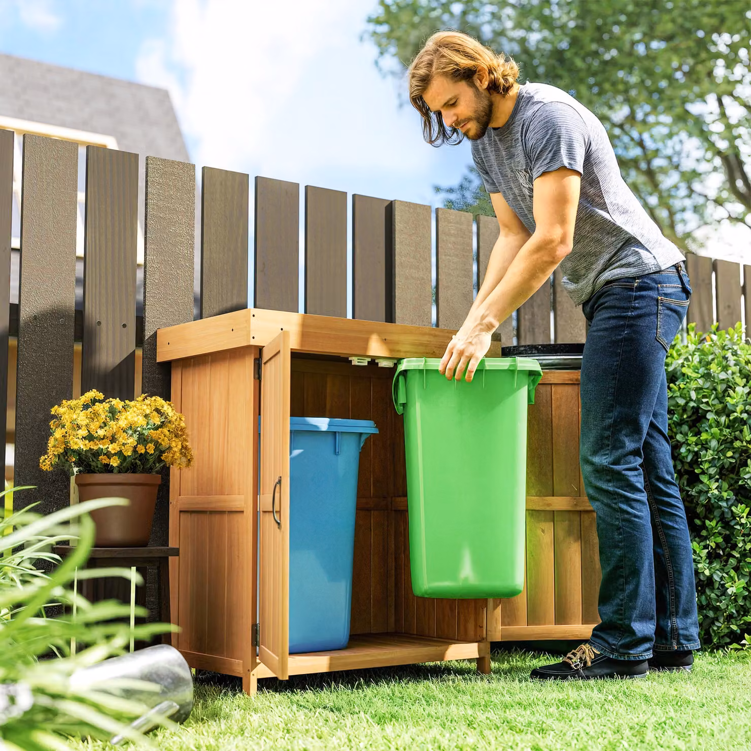 Outsunny Brown Wooden Outdoor Garden Storage Shed with Double Doors and Internal Shelving, W/D/H: 74.0 x 37.0 x 88.0 cm – 5