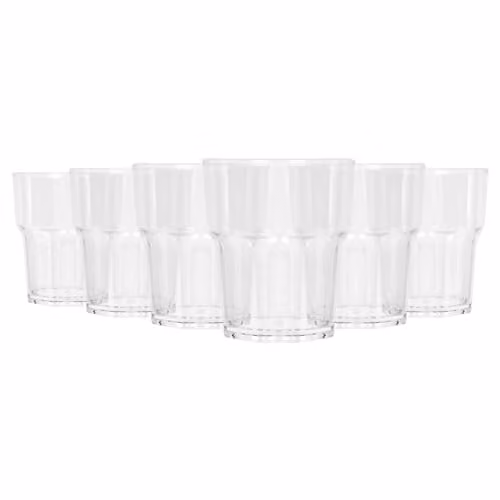 Argon Tableware Reusable Plastic Geometric Tumbler Glasses, 260ml, Pack of 6, Transparent – 1