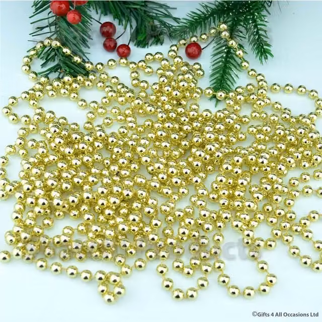 Shatchi Metallic Hanging Bead Garland for Christmas Tree Decor in Gold and Silver