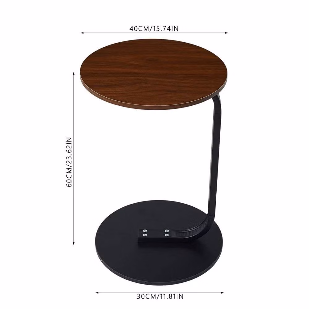 KORVIXA C-Shaped Round Side Table in Dark Brown – 2