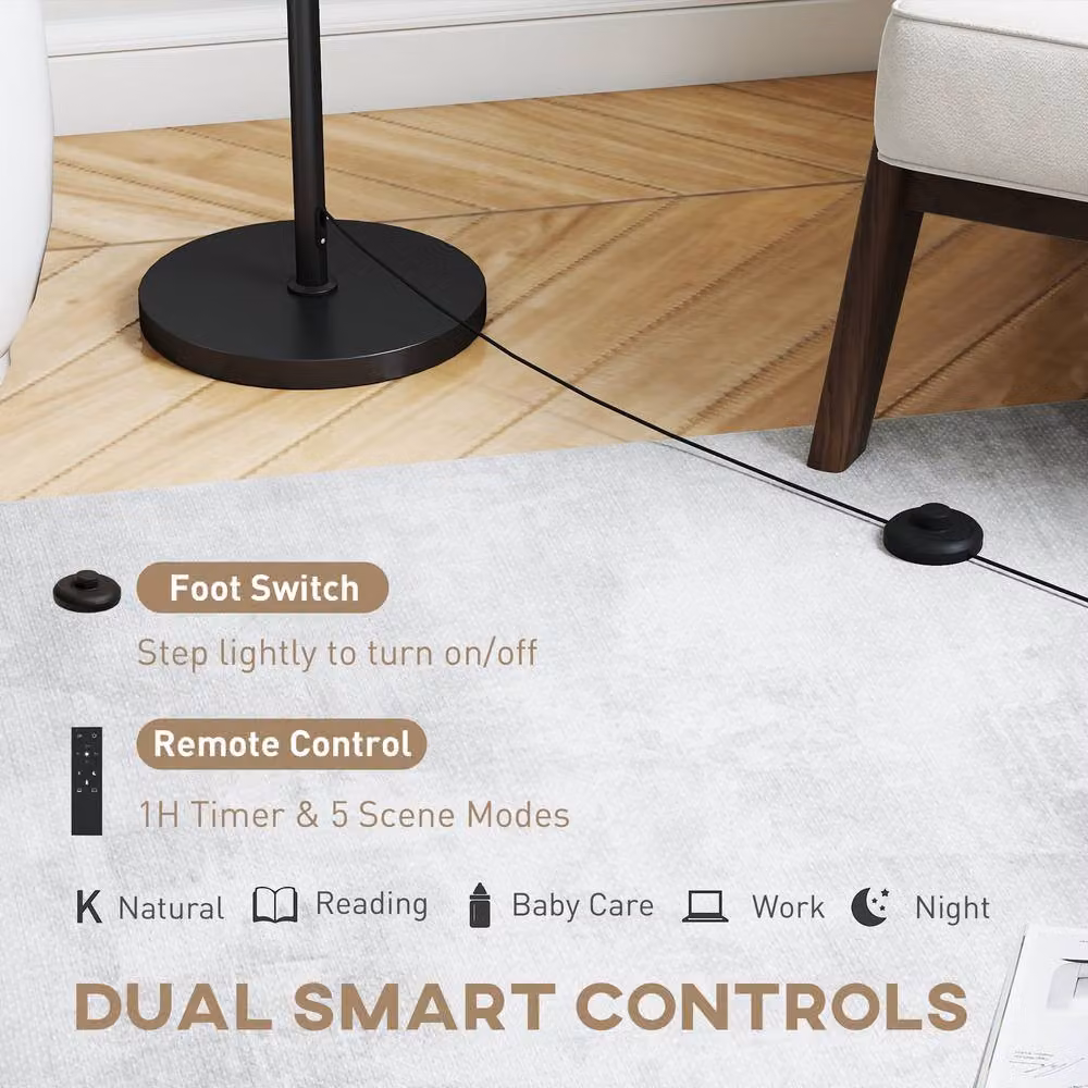 HOMCOM Modern Dimmable Floor Lamp in Black with Remote Control and Adjustable Height – 4