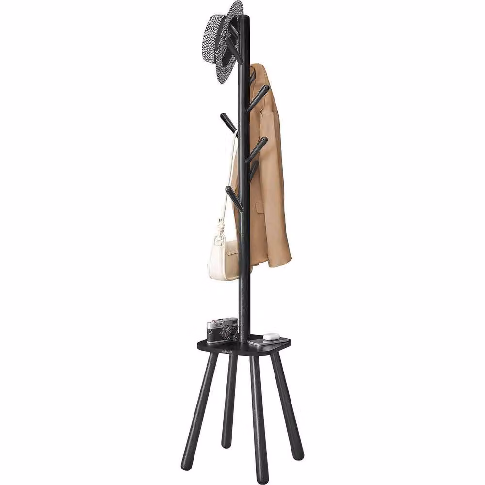 The Bazaarist Modern Hall Tree with Bench and 8 Hooks in Matt Black – 2