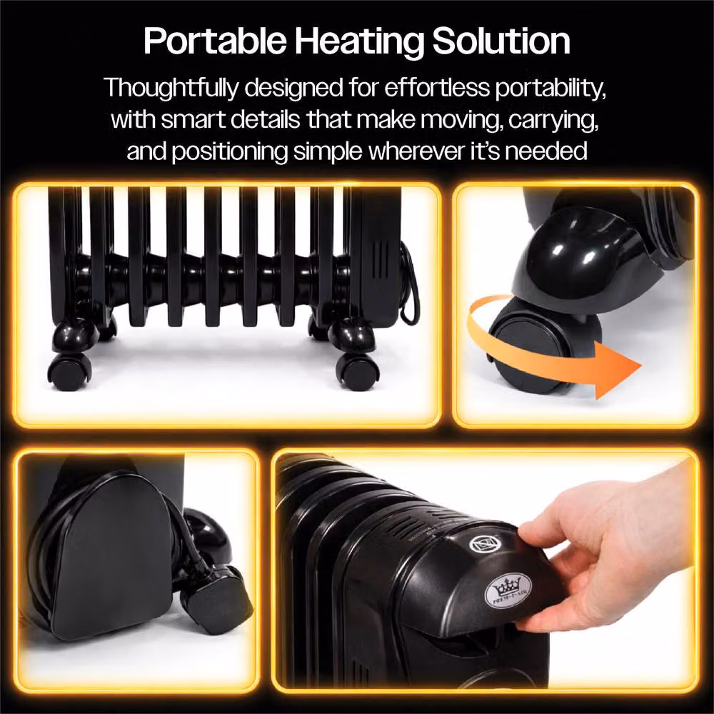 Prem-i-Air 2.5 kW 11 Fin Oil Filled Radiator with 24 Hour Timer, Black – 9