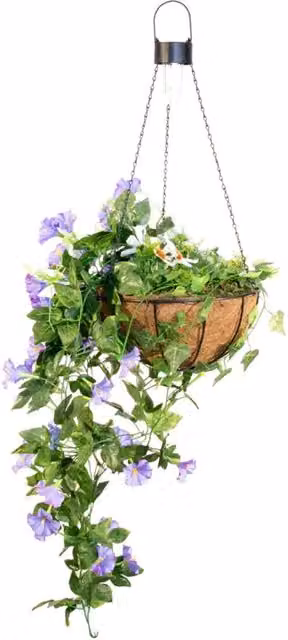 Primrose Artificial Duranta Purple Flowers Hanging Basket with Solar Light