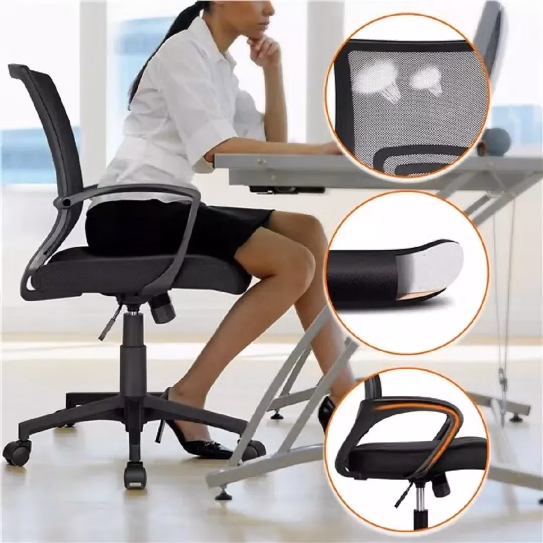 EONLION Black Fabric Swivel Task Chair with Armrests and Castors for Home Office – 4