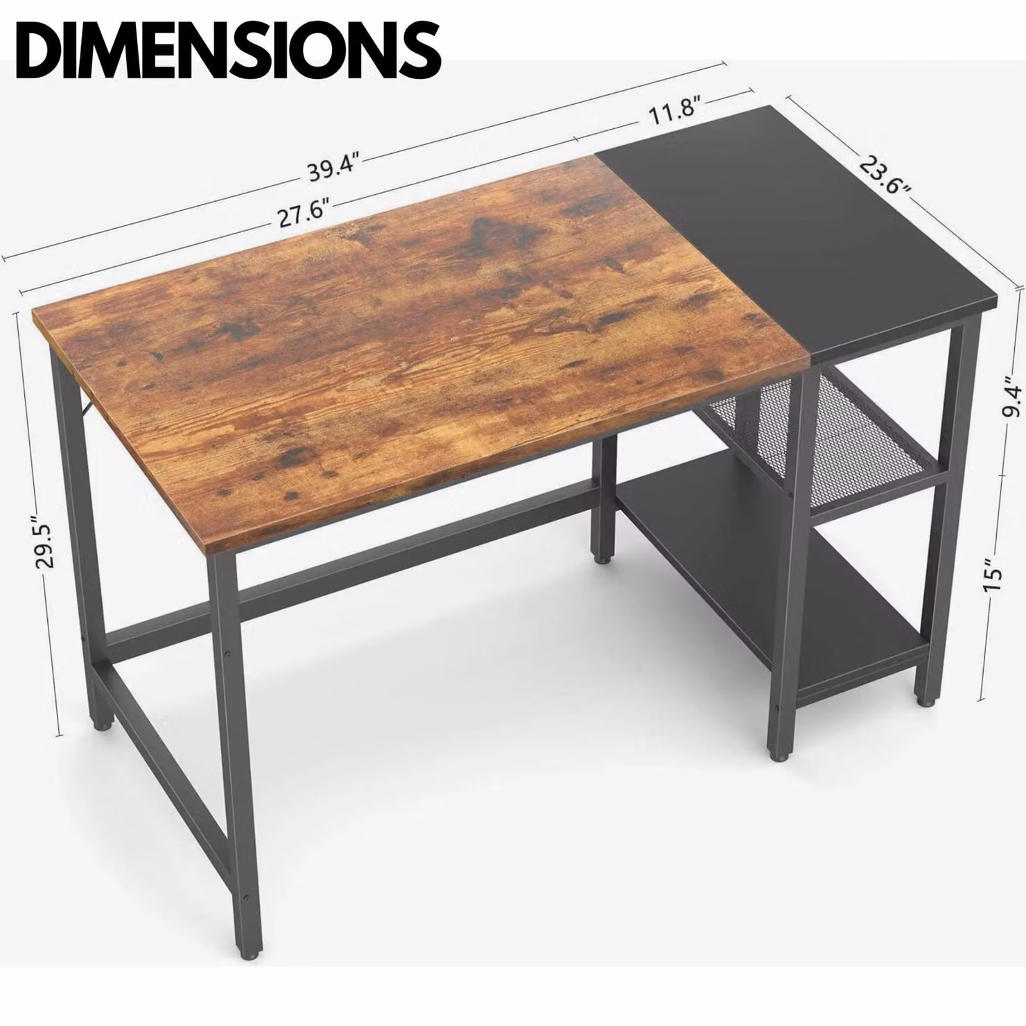 Rafaelo Mobilia Industrial Writing Desk with 2 Shelves in Brown and Black – 3