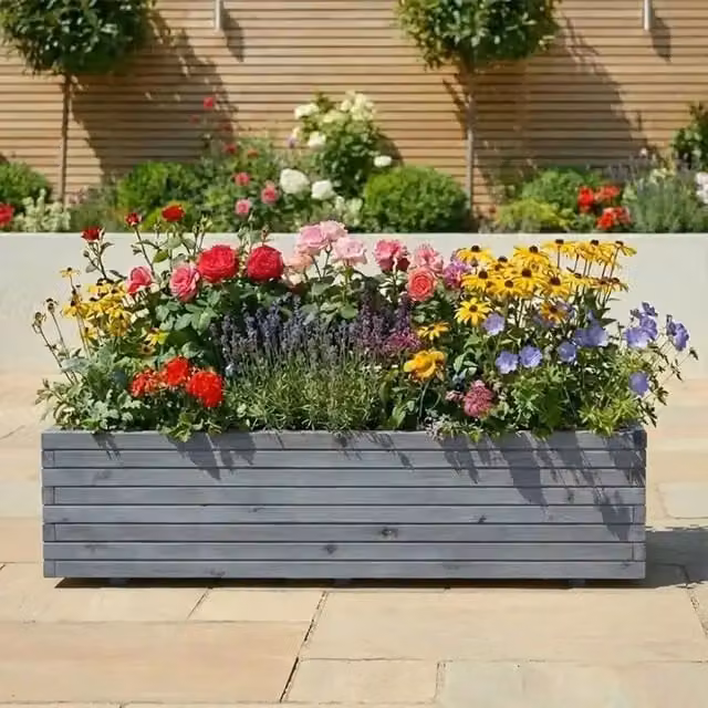 Access Garden Products Grey Pine Raised Trough Planter, W: 180 cm, D: 40 cm, H: 40 cm – 1